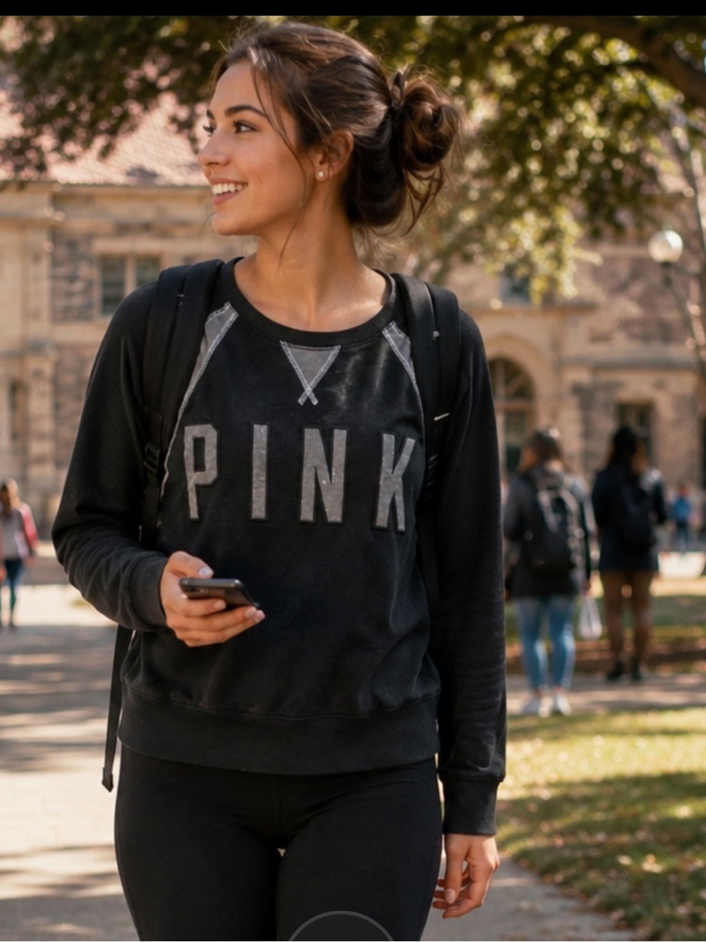 2014 VS PINK Spellout Black Sweatshirt Glitter/Foil Silver Accents Size Medium